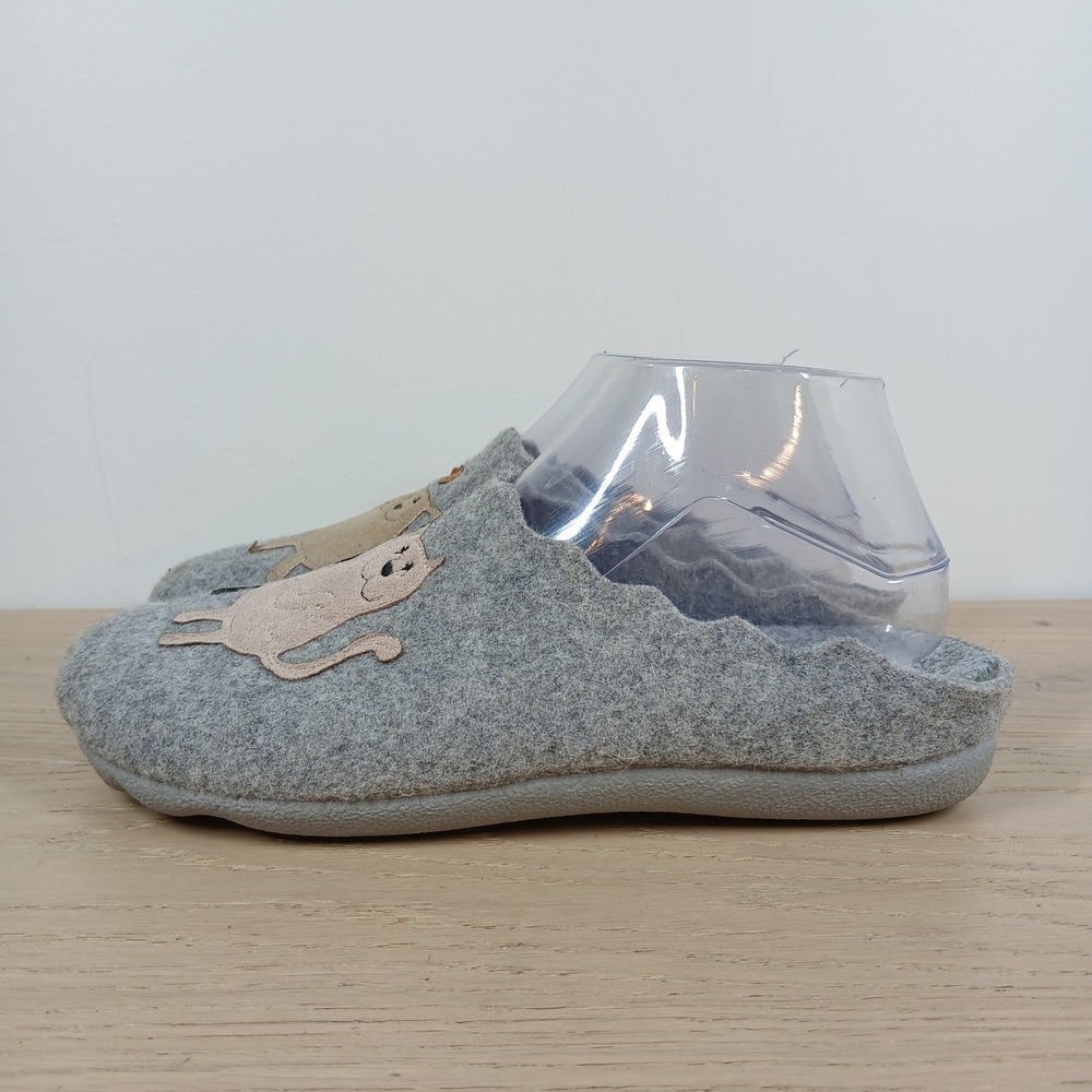 Flexus Slippers Women 10 Gray Felt Animal Cat Dog Mule Cozy Comfort Slip Comfy